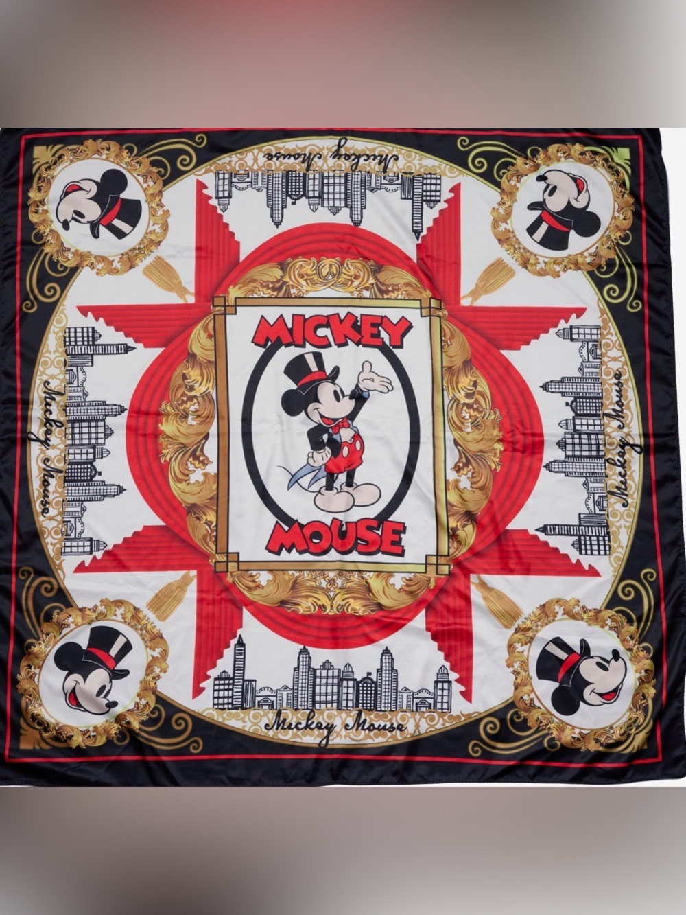 Disney Mickey Mouse 35x35 Scarf Berkshire Black Red Gold NIP